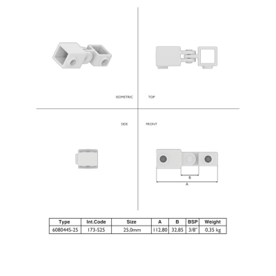 Fyrkantskoppling diagonal ledad
