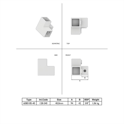 Fyrkantskoppling 3-vägs 90gr