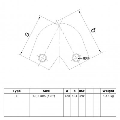 Rörkoppling vinkel 40 - 70 grader 48,3mm