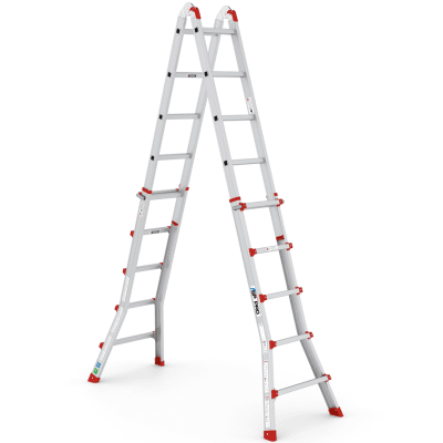 Grå multistege med 10 steg på vardera sida för arbete på hög höjd