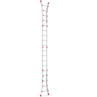 Grå och röd multistege utfälld raklångt mot vitvakgrund