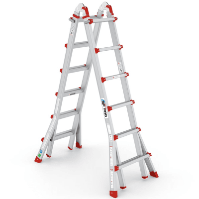 Grå multistege med 6 steg på vardera sida i grå färg och röda detaljer