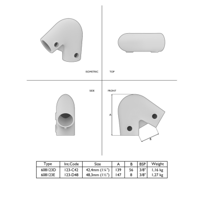 Rörkoppling vinkel 40-70 grader 48,3mm Silver