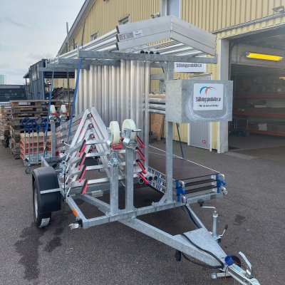 9m rss fallskydd med 6m rullställning bred på ställningstrailer fram