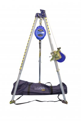 Tripod för nedfirning komplett kit med väska med vit bakgrund