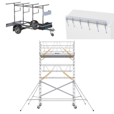 Rullställning bred 6m med SGS fallskydd och trailer