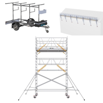 Rullställning bred 6m med SGS fallskydd och trailer