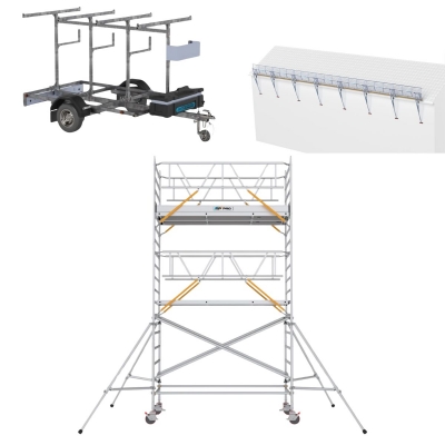 Rullställning bred 6m med SGS fallskydd och trailer