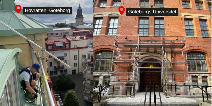 Lite från arkivet – jag monterar Combisafe fallskydd vid Hovrätten i Göteborg och MJ-Gerüst modulställning vid Göteborgs universitet.