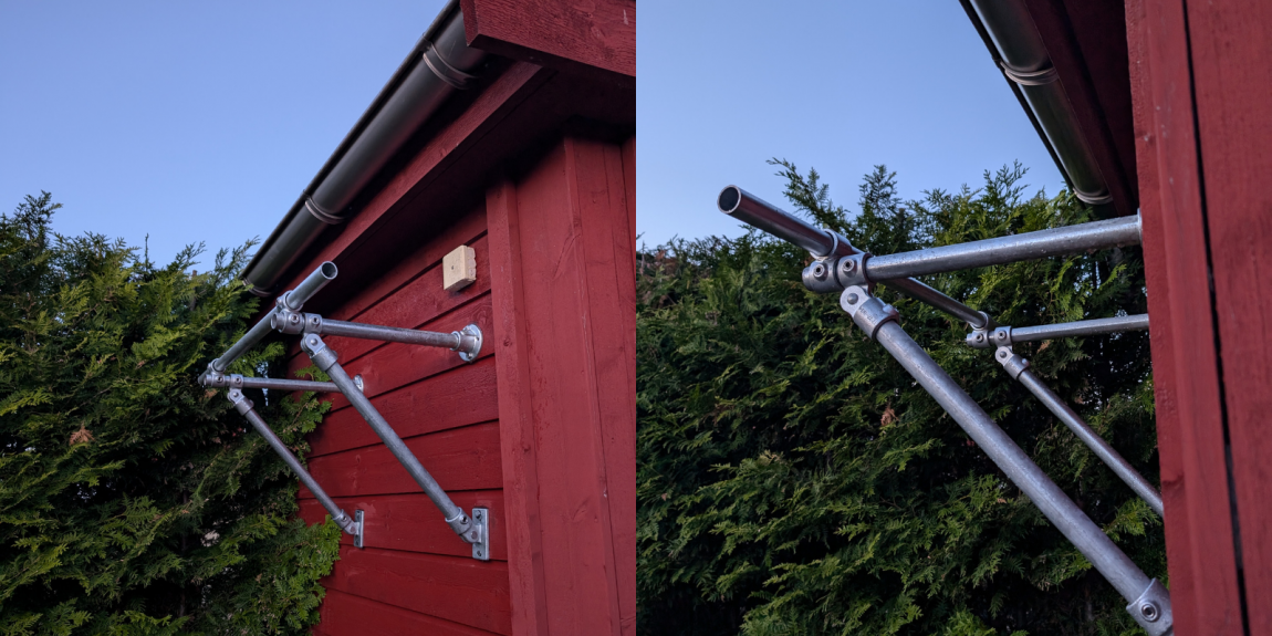 Hemmabyggd chinsstång av stålrör och kopplingar