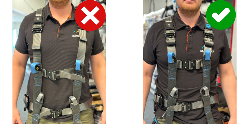 placering av bröstremmar på en fallskyddssele