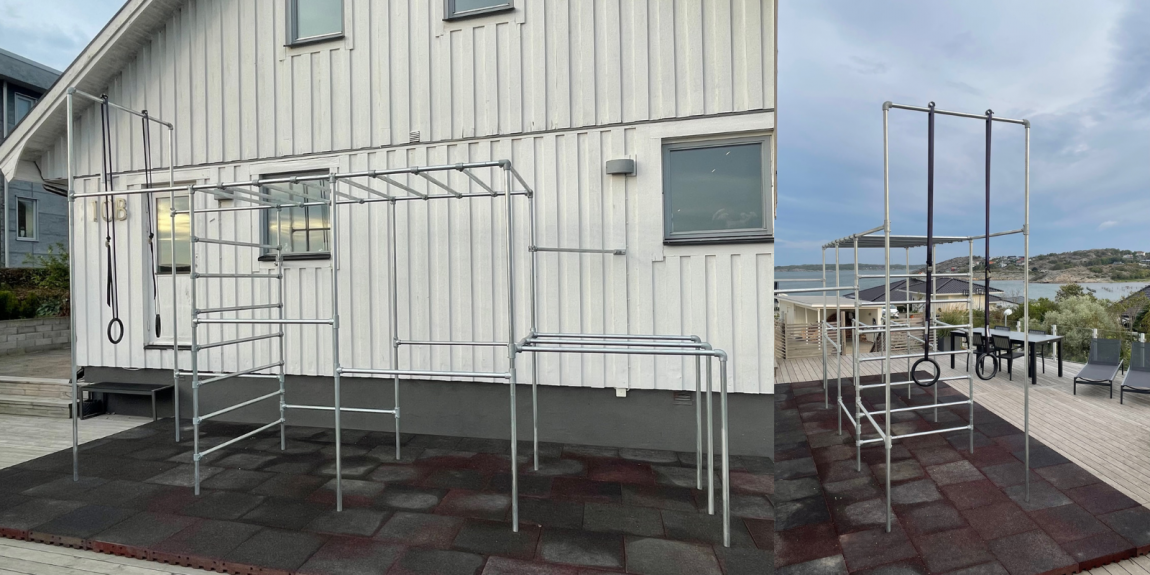 hemmagym av stålrör och koppling 33,7mm vid havet