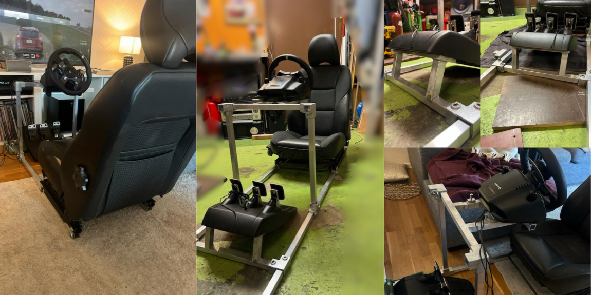 racing simulator stol hemmagjord av fyrkantsprofiler och rör