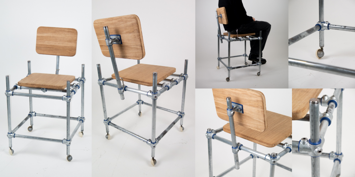 Stol av industriell design gjord av key clamp rörkopplingar och rör